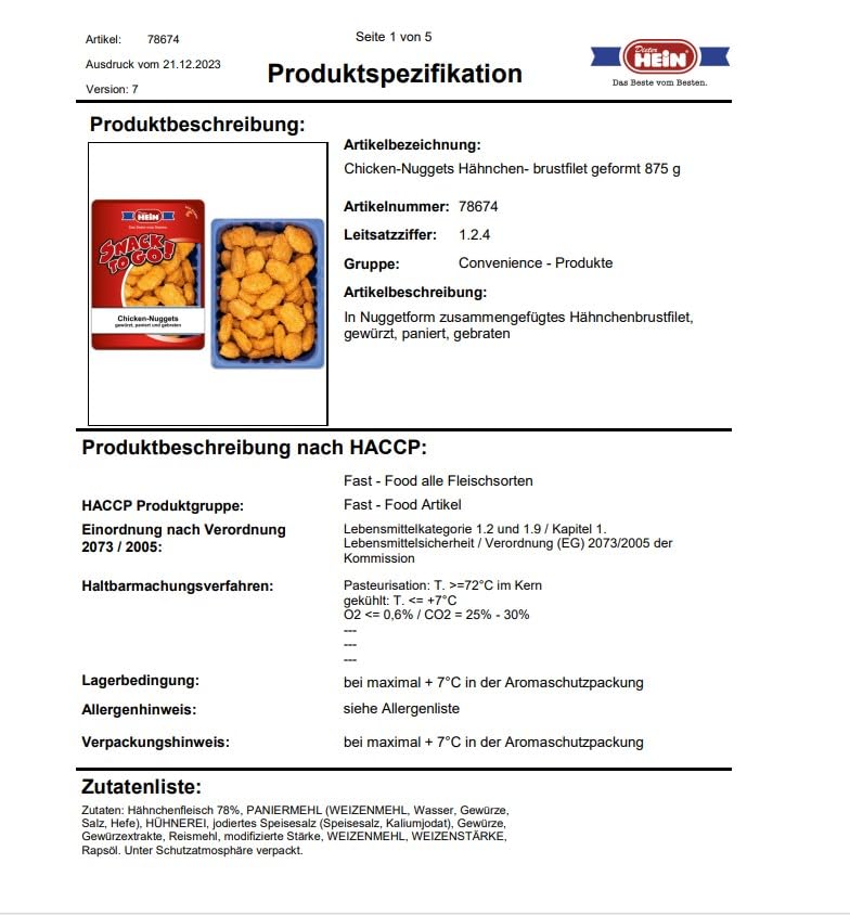 Chicken-Nuggets Hähnchenbrustfilet geformt 875g Dieter Hein