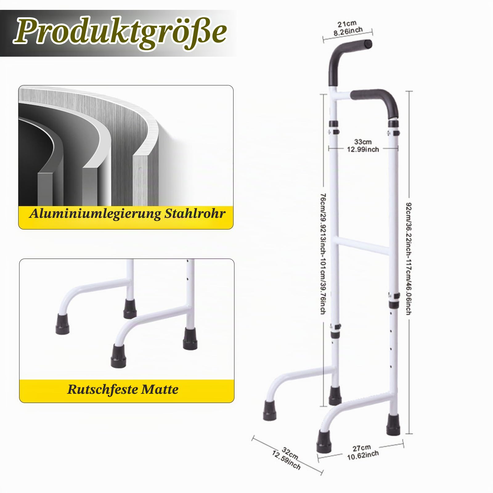 Treppensteighilfe aus Aluminium, Treppenhebehilfe Verstellbare Höhe 76 cm-117 cm, Stabiler Treppenstock, Höhenverstellbar Gehhilfe für Senioren Erwachsene, Tragfähigkeit 136 KG