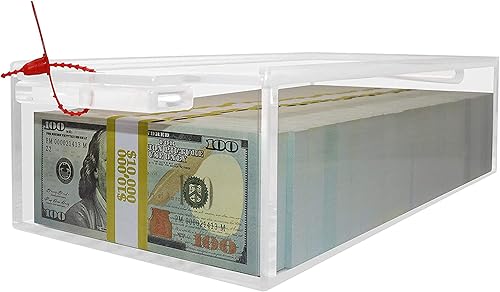 Nadex Caja de efectivo de acrílico transparente con cubierta deslizante, grosor de la caja de 0.197in, agujero de bloqueo de 0.315in, incluye 110