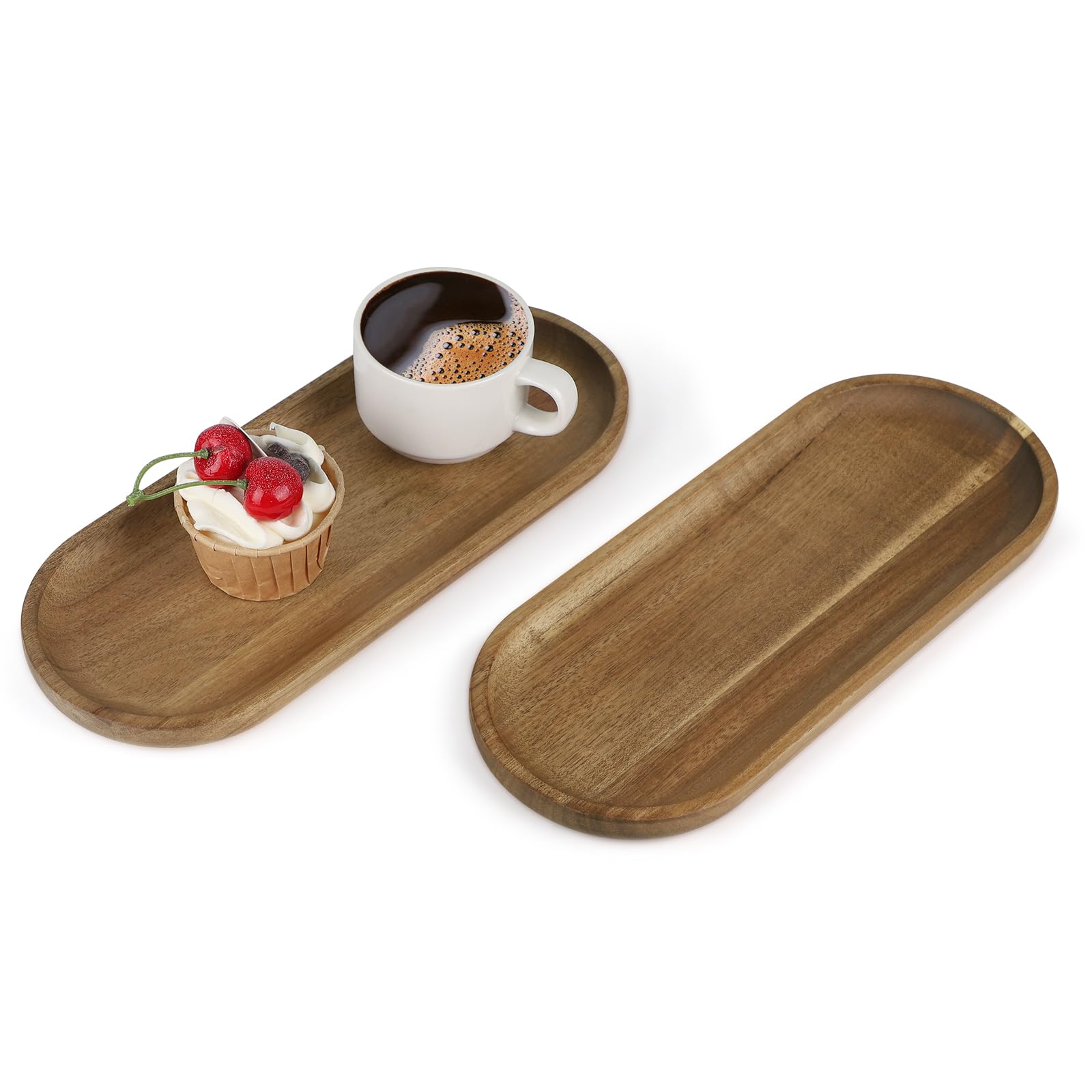 SUPAWAY 2 Pcs Ovale Holz Serviertablett Holztablett aus Akaz