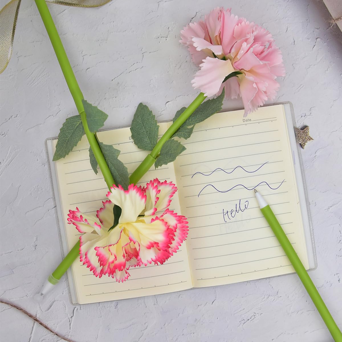 12Pcs Creative Artificial Flowers Ballpoint Pen Carnation Flower Pens Blue Ink Pen for Valentines Wedding Decorations Office School Supplies - Pink - Image 3