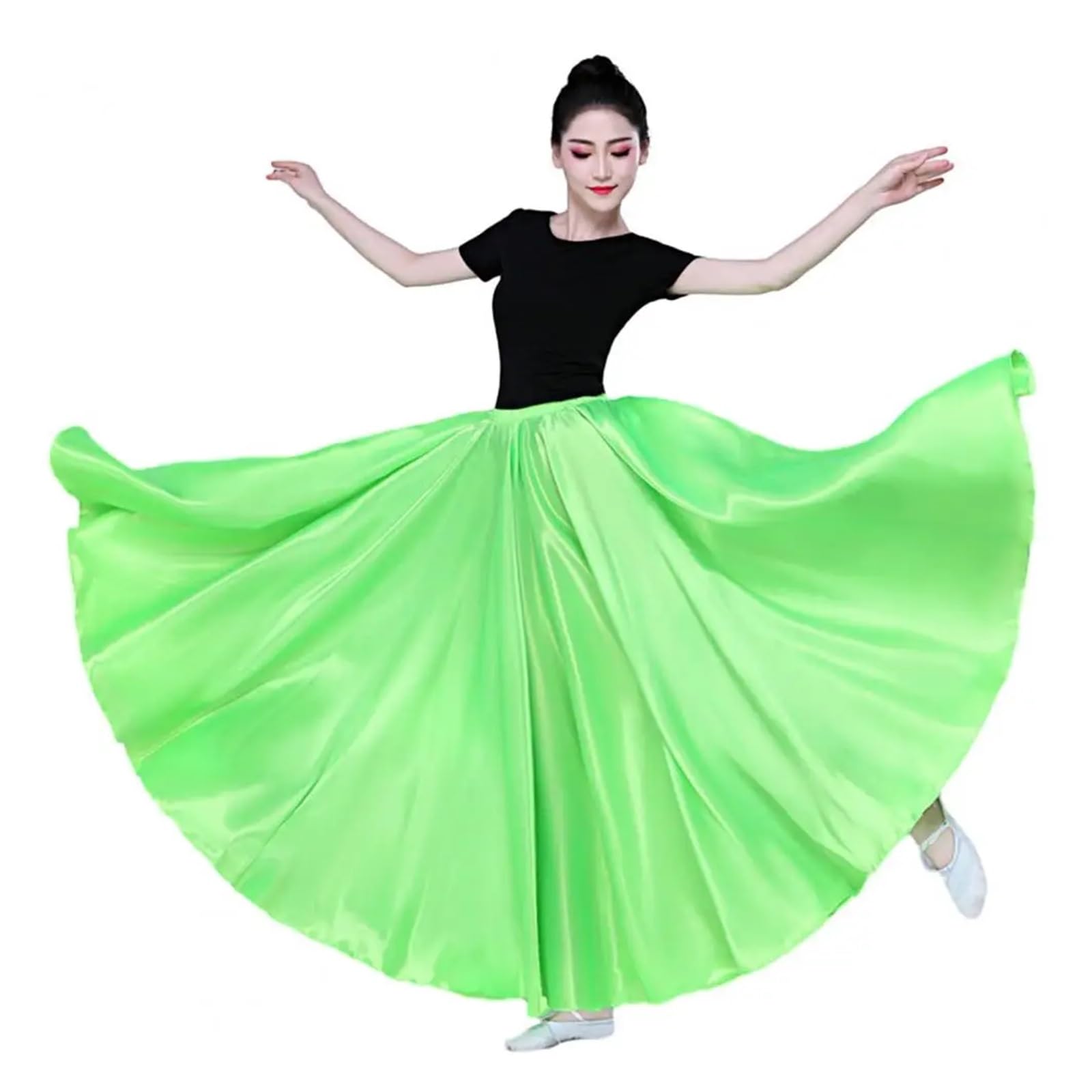 Falda de Rendimiento for Mujer, Falda Plisada con Dobladillo súper Grande, Falda de satén for Danza del Vientre, Falda española Larga, Faldas for Baile Swing(Light Green)