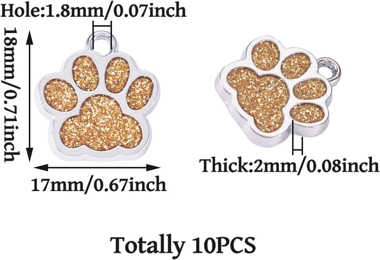 Alloy Enamel Paw Print Charms Bling Glitter Paw Print Charms Colorful Powder Alloy Enamel Cat Dog Charm Animal Cat Dog Paw Charms Paw Print Beads for DIY Craft Jewelry Making - Image 7