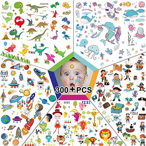 300pcs Temporary Tattoos for Kids, Featured 5 Series of Fake Waterproof Tattoos