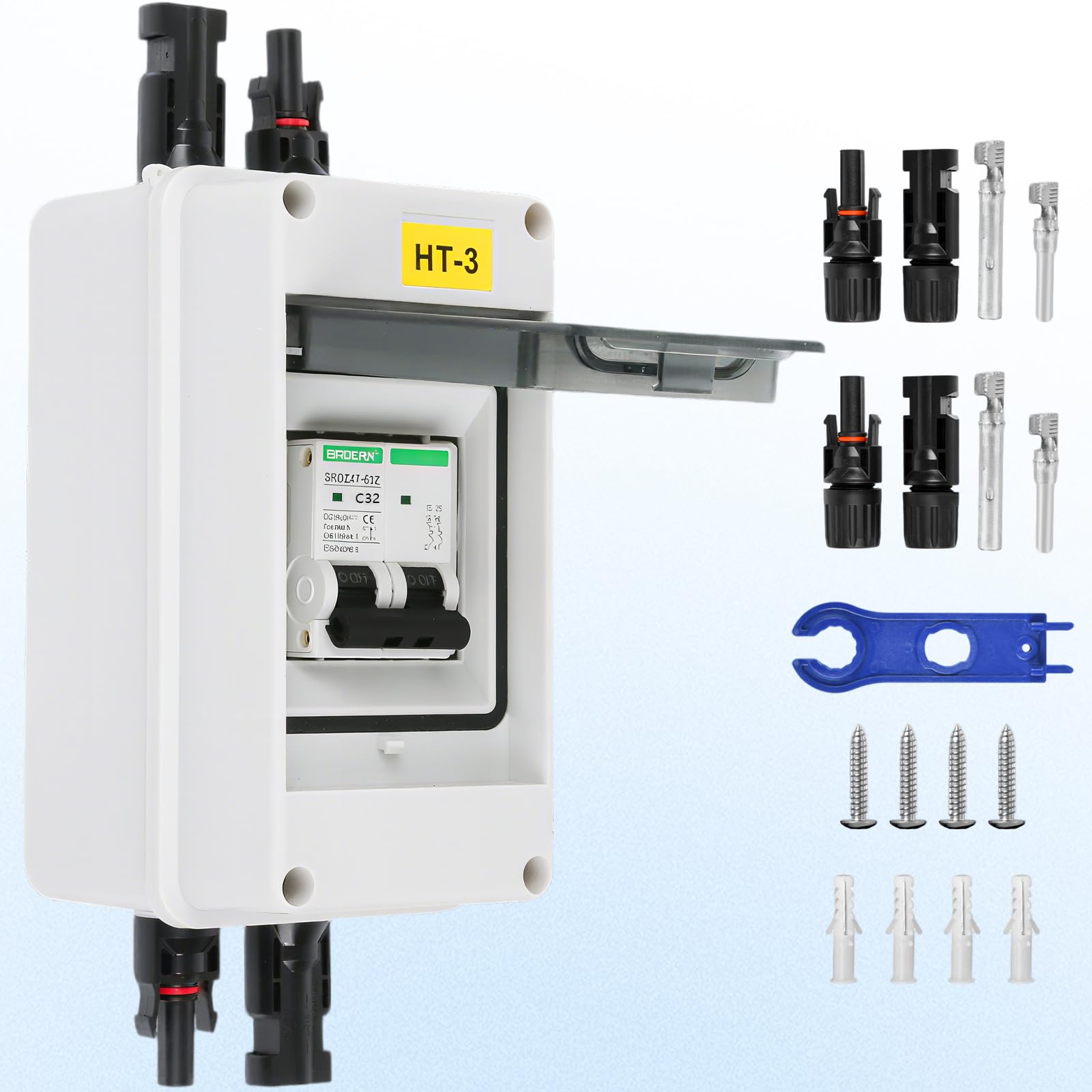 Warmfay DC Trennschalter PV Anlage Leitungsschutzschalter 32A 2 Polig, 12V-1000V DC Sicherungsautomat Mit Solarstecker, IP65 Wasserdicht Gehäuse für balkonkraftwerk