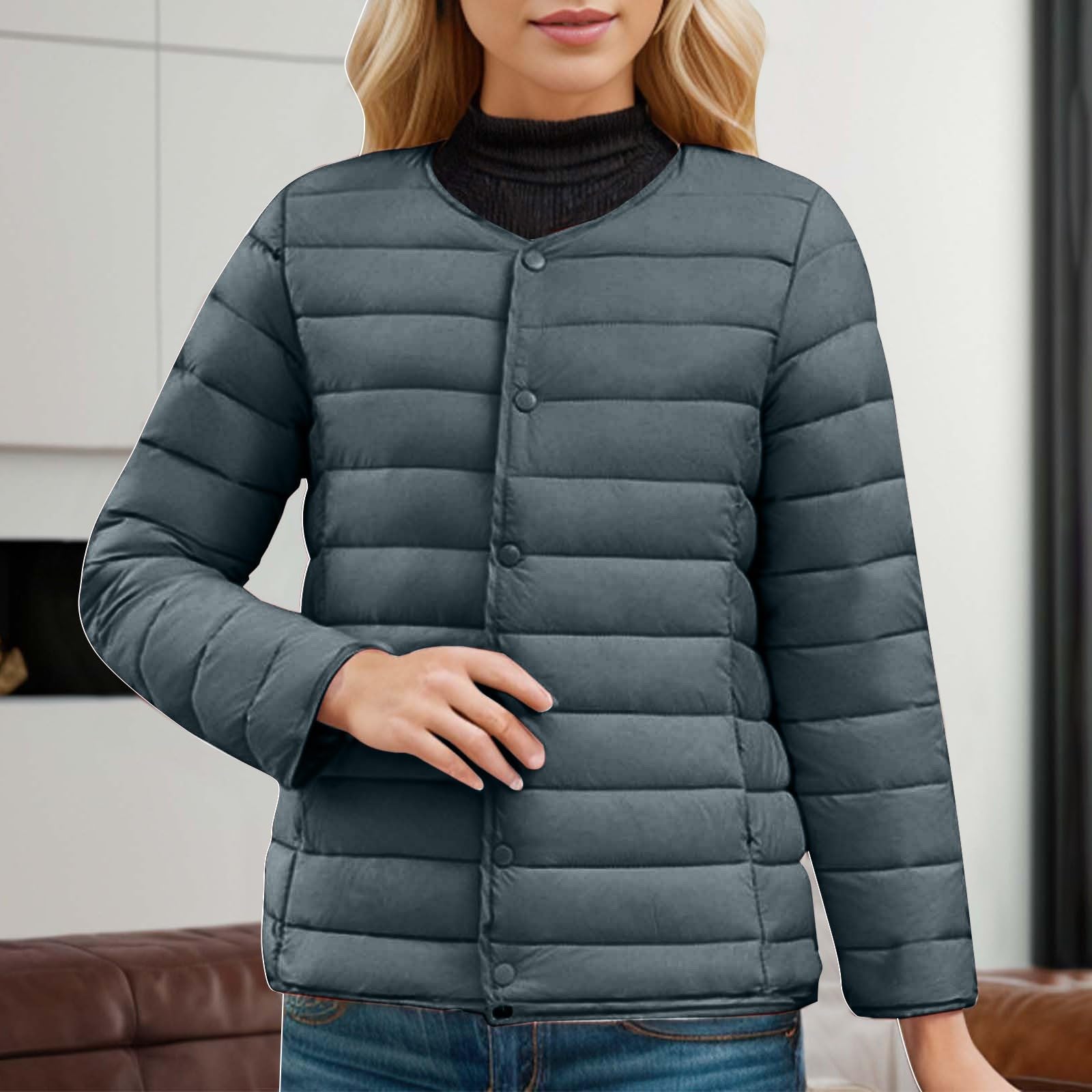 Chaqueta de plumón ligera y plegable para tallas grandes, abrigo informal de color liso, abrigo cálido sin capucha, gabardina