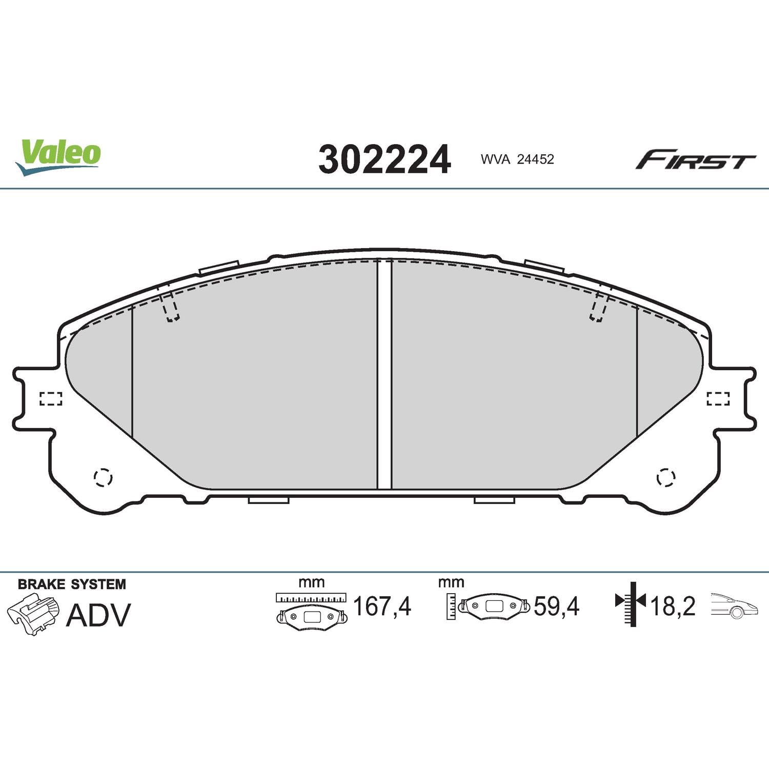 Valeo Pastillas de Freno Essential 302224, Juego de 4 Pastillas, Eje Delantero - Certificación ECE-R90