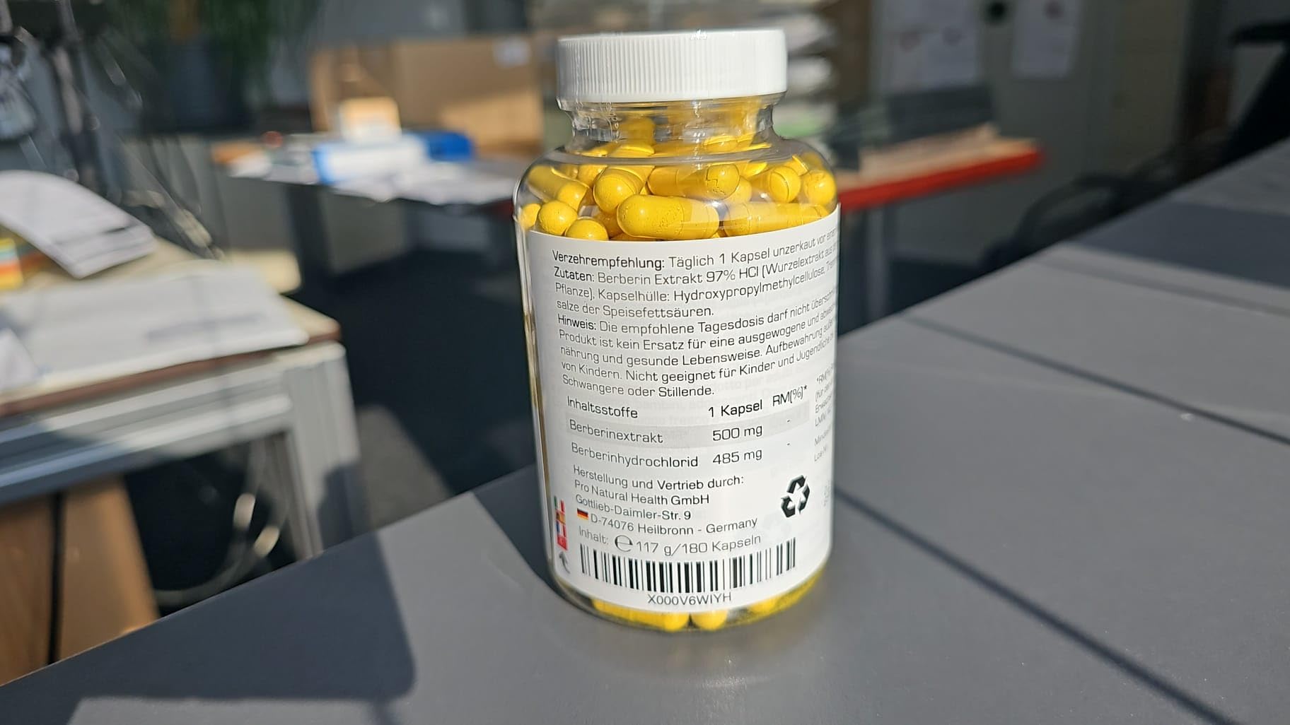 Berberina 500 mg I 180 cápsulas - Fabricado en Alemania - vegano - alta concentración 97% de berberina HCl - complemento alimenticio natural - extracto de raíz de la planta Berberis Aristata