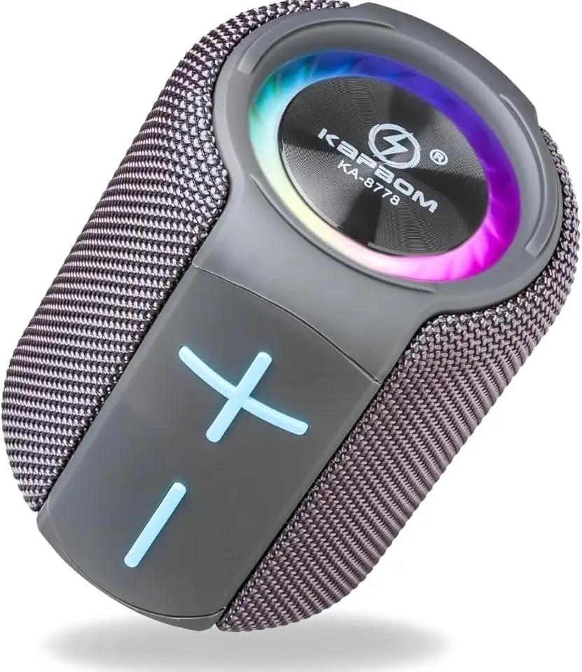 Caixa de Som Bluetooth Portátil, 50W potência máxima, LED RGB, Rádio FM, Resistente à Água IPX, Recarregável, com Entradas USB/TF/AUX, 75dB (Cinza)