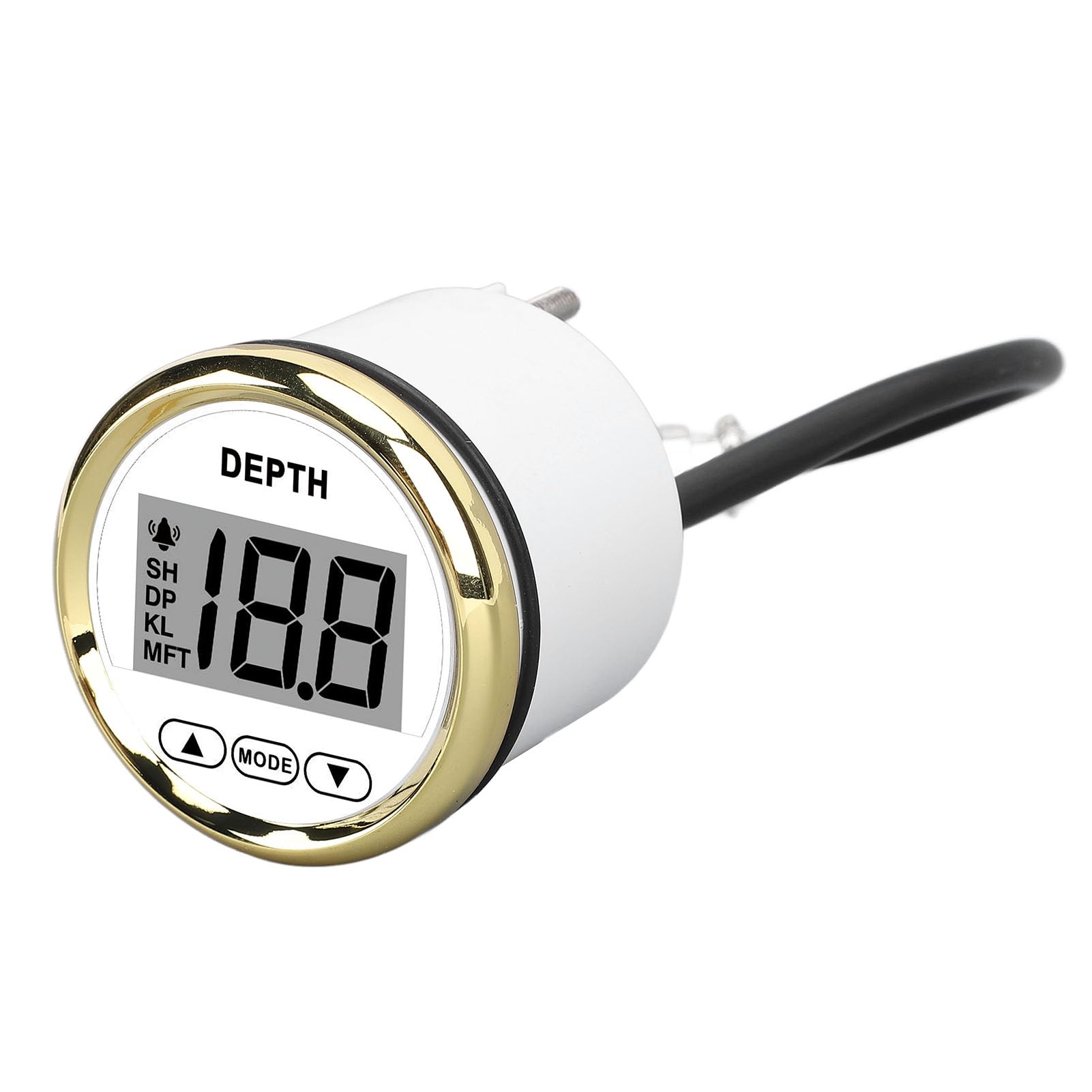 Wskaźnik Głębokości łodzi 52 Mm z Alarmem - Cyfrowa Echosonda do Nawigacji Morskiej - Wskaźnik Głębokości 100 M dla Jachtów i łodzi Rybackich - Ramka ze Stali Nierdzewnej i Wyświetlacz LCD z