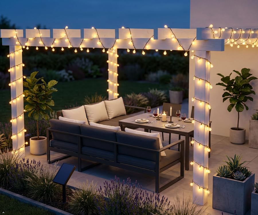Guirlande lumineuse solaire d'extérieur – 11,9 m – 100 LED avec panneau solaire et double charge USB – Lumières globe étanches pour jardin, terrasse, camping, décoration de fête (blanc chaud)