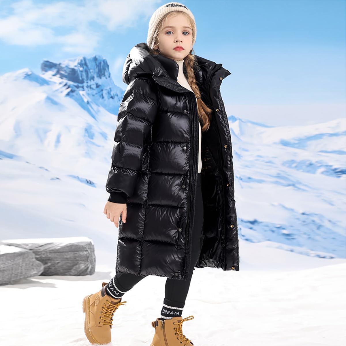 Niños Niñas Chaqueta Larga De Otoño E Invierno De Plumón Niños Ligero Simple Al Aire Libre Suelto Esponjoso Engrosado Cálido A Prueba De Viento con Capucha Parka Abrigo