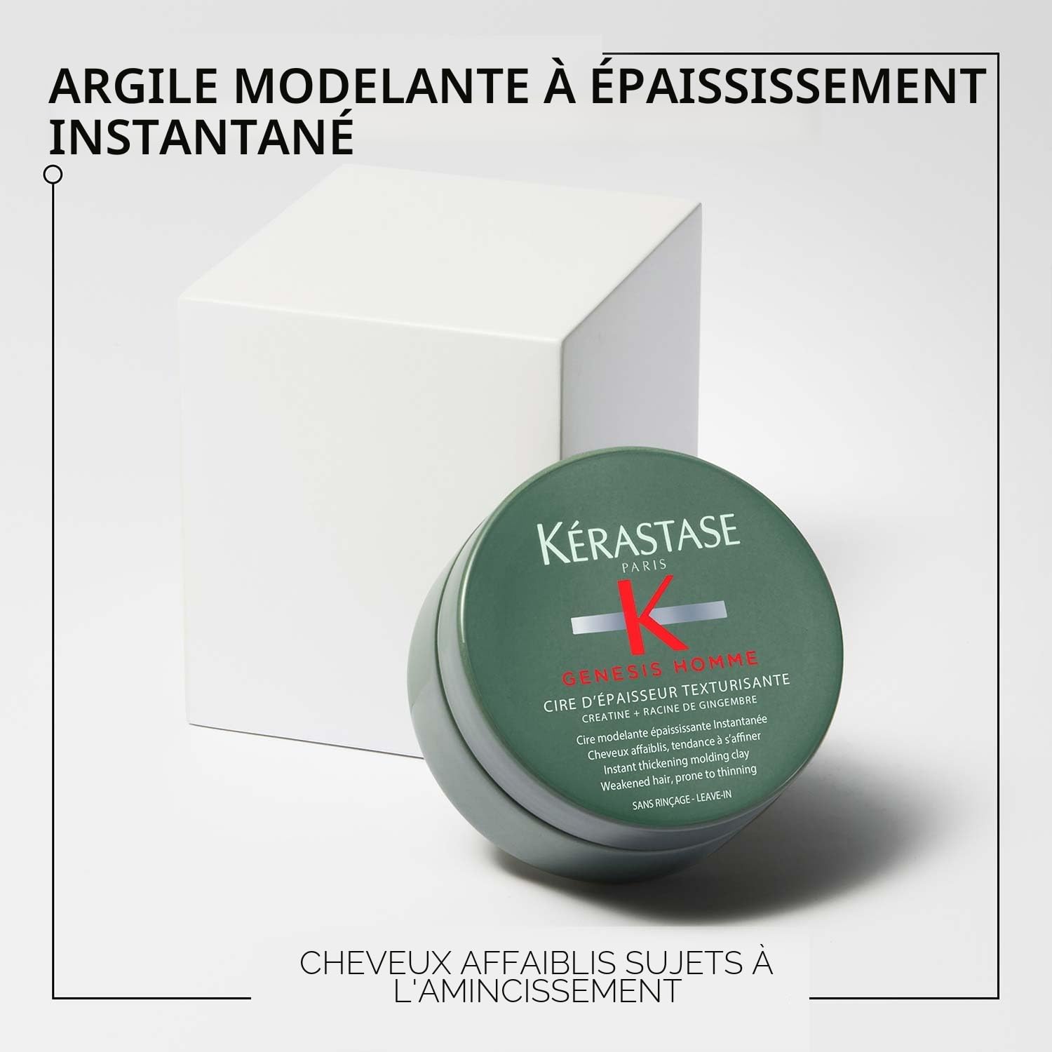 KERASTASE Genesis Homme - Cire Coiffante D'Épaisseur Texturisante - +70 % d'Épaisseur Immédiate* - Fini Mat - Créatine + Racine de Gingembre - Cheveux Fins, Affaiblis