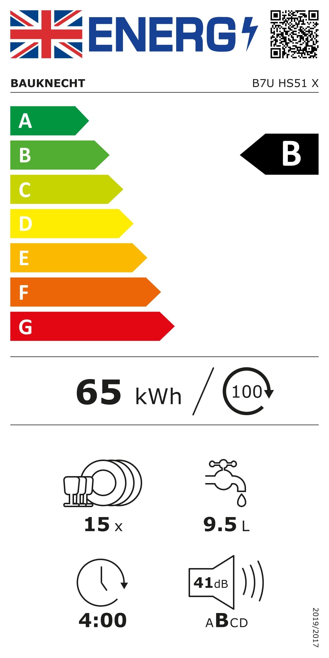Bauknecht B7U HS51 X Unterbau-Geschirrspüler/60 CM/15 Maßgedecke/PowerClean Pro-Effektive Hochdruckdüsen/Natural Dry-Automatische Türoffnung-Bessere Trocknung/MaxiSpace-Mehr Innenraum