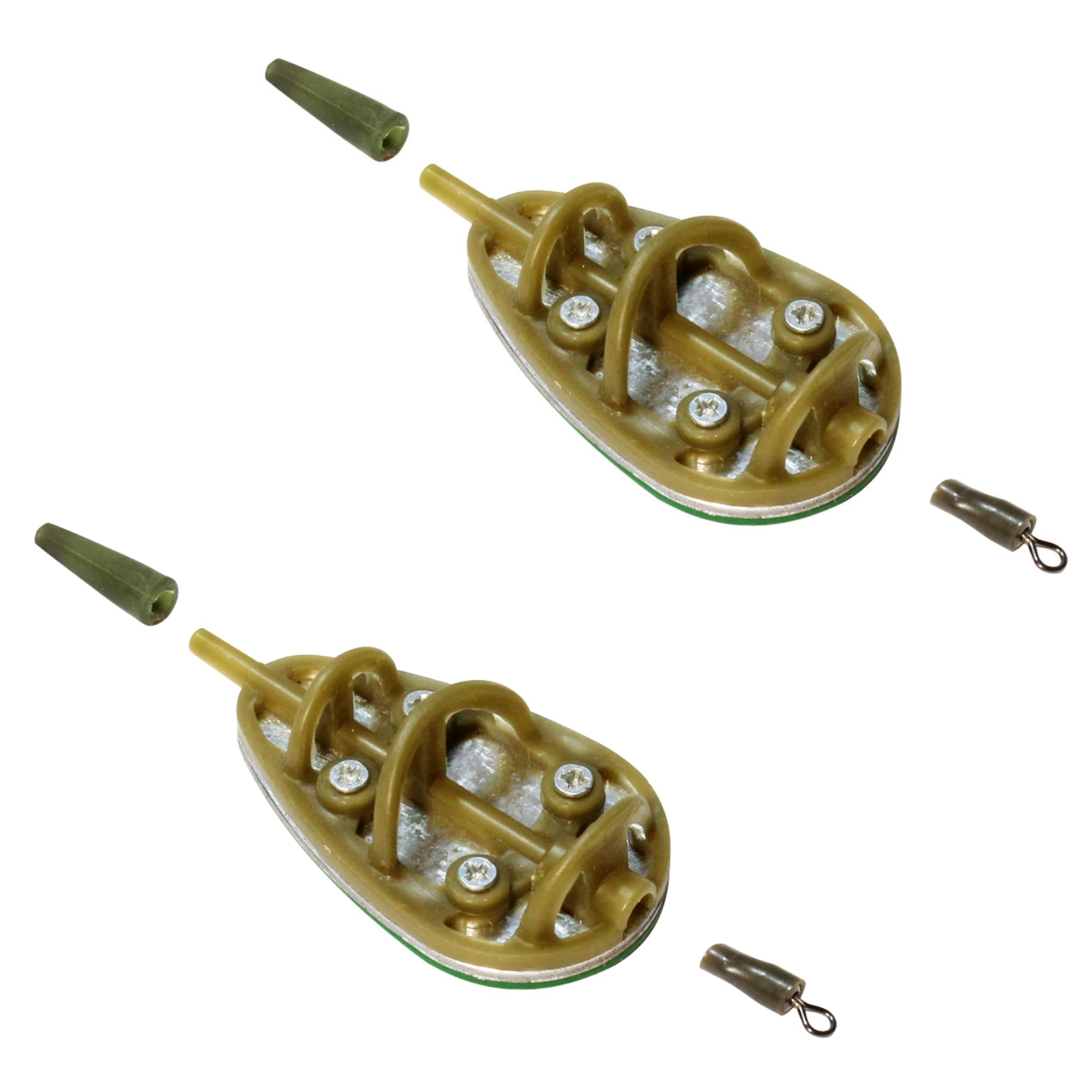 Inline Method Feeder Ovale 60g (2 Pezzi) – Pasturatore Per Pesca Carpa – Kit Completo Da Fondo – Forma Drop Shape, Verde Mimetico - 3