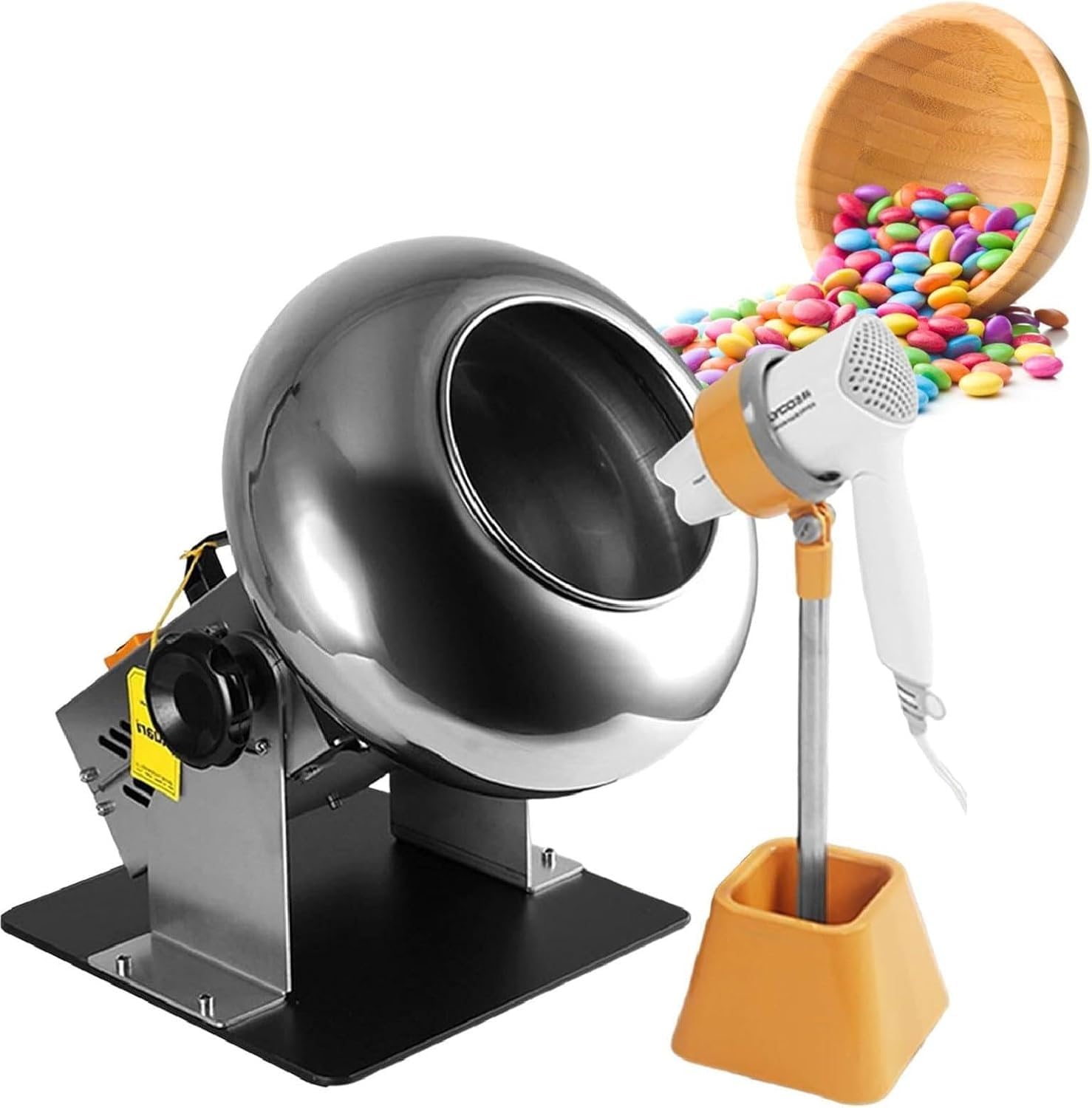 AWAYDD 200W Candy Coater Machine Coater Sugar External Small Commercial Sugar Coating Machine, Mini Chocolate Panning Machine Adjustable Angle,40x30x42cm