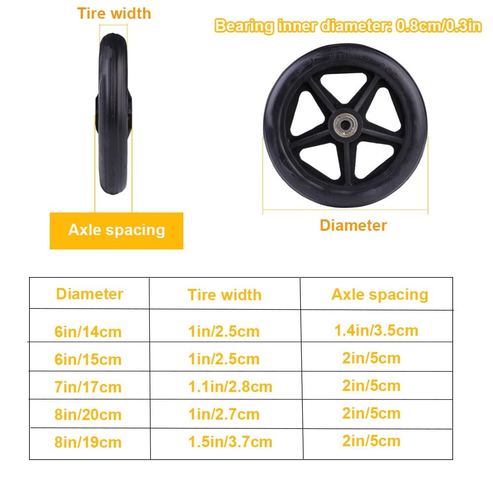 Ruedas Delanteras de Repuesto para Silla de Ruedas de 6, 7 y 8 Pulgadas, 2 Unidades, sólidas, Antideslizantes y antipinchazos (20 cm y 8 Pulgadas)