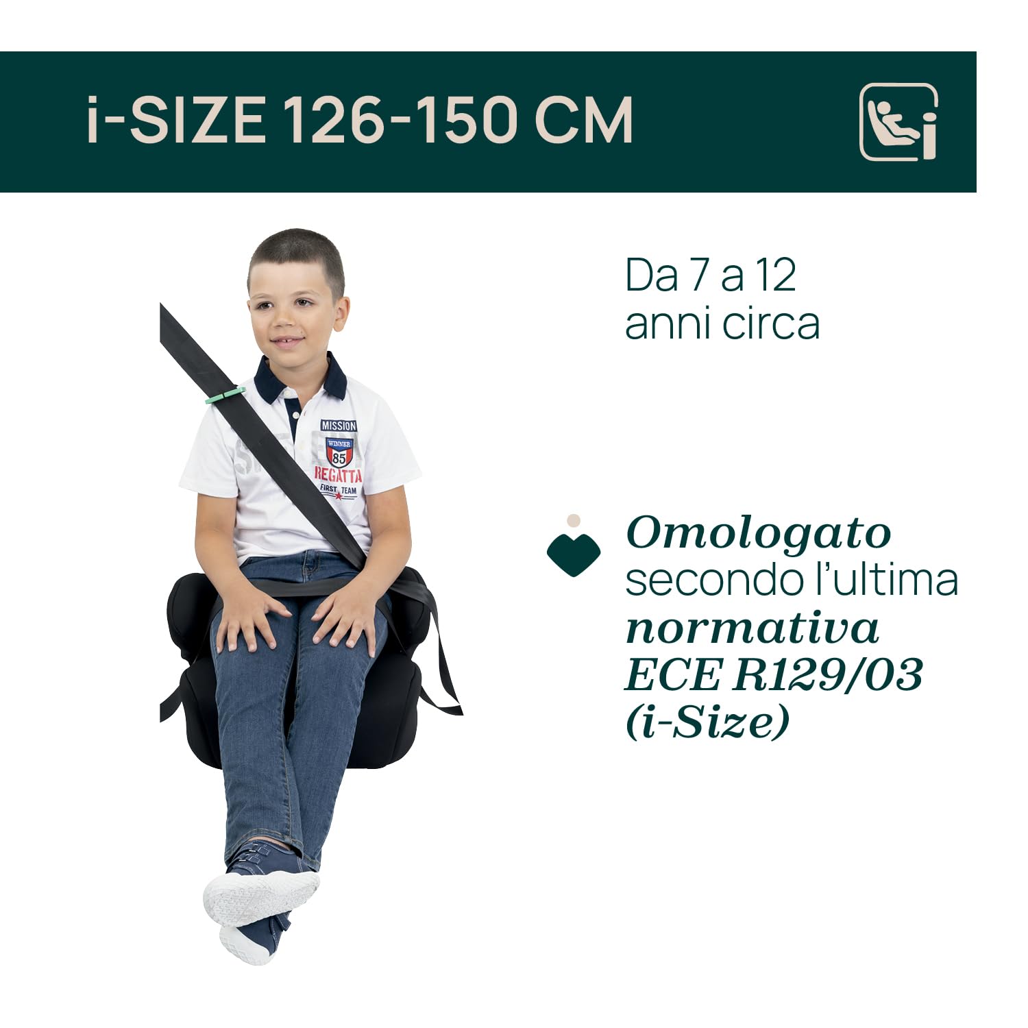 Chicco Quasar i-Size, Seggiolino Auto Bambini 7-12 Anni (126-150 cm), Facile da Installare con la Cintura a 3 Punti del Veicolo, con Braccioli Imbottiti e Seduta Confortevole, Nero