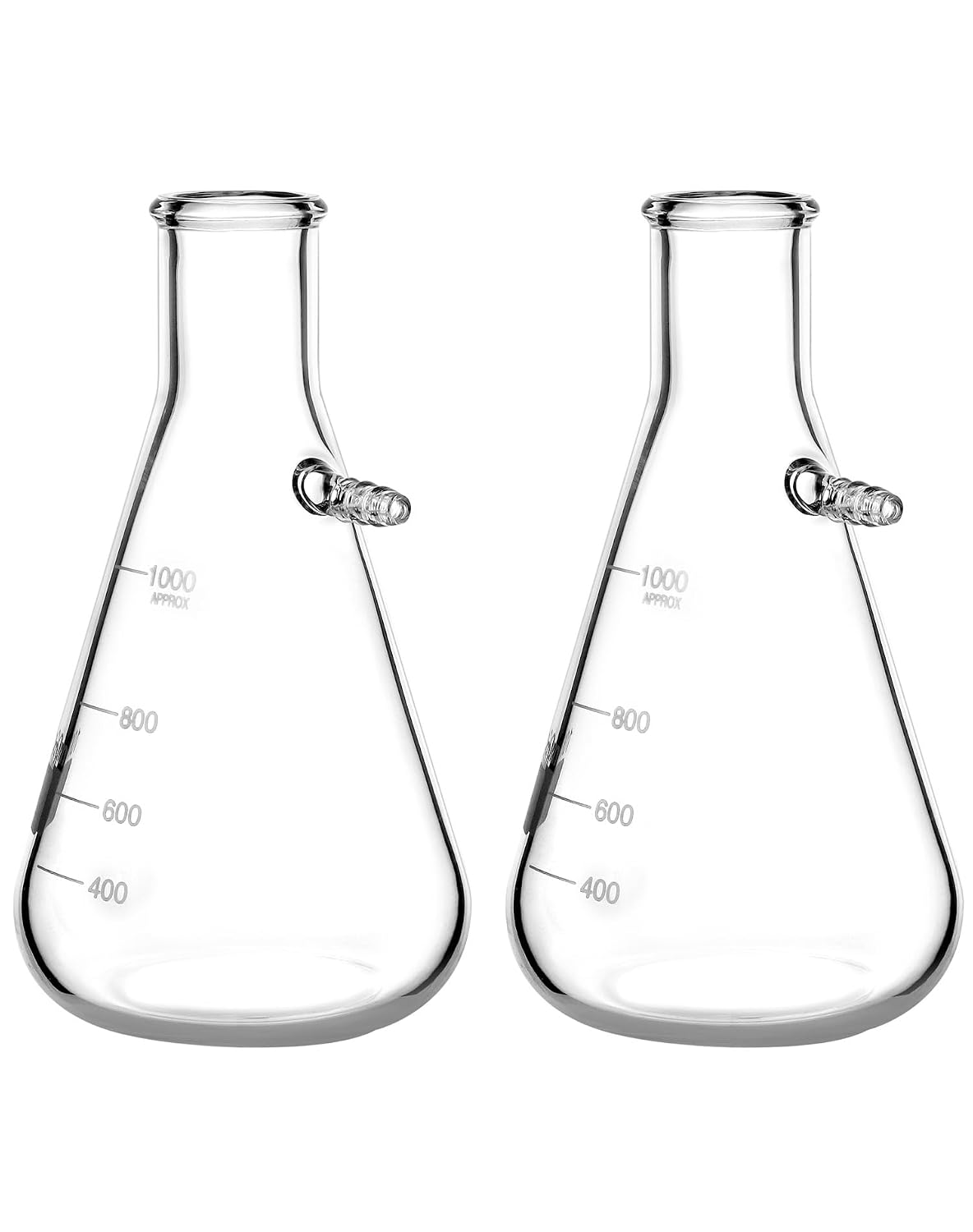 QWORK 1000ml Borosilicate Glass Filtering Flask with Tubulation, 2 Pack