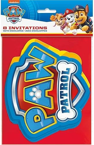 Paw Patrol - Invitaciones grandes (paquete de 8), multicolor, diseños llamativos para fiestas y eventos infantiles