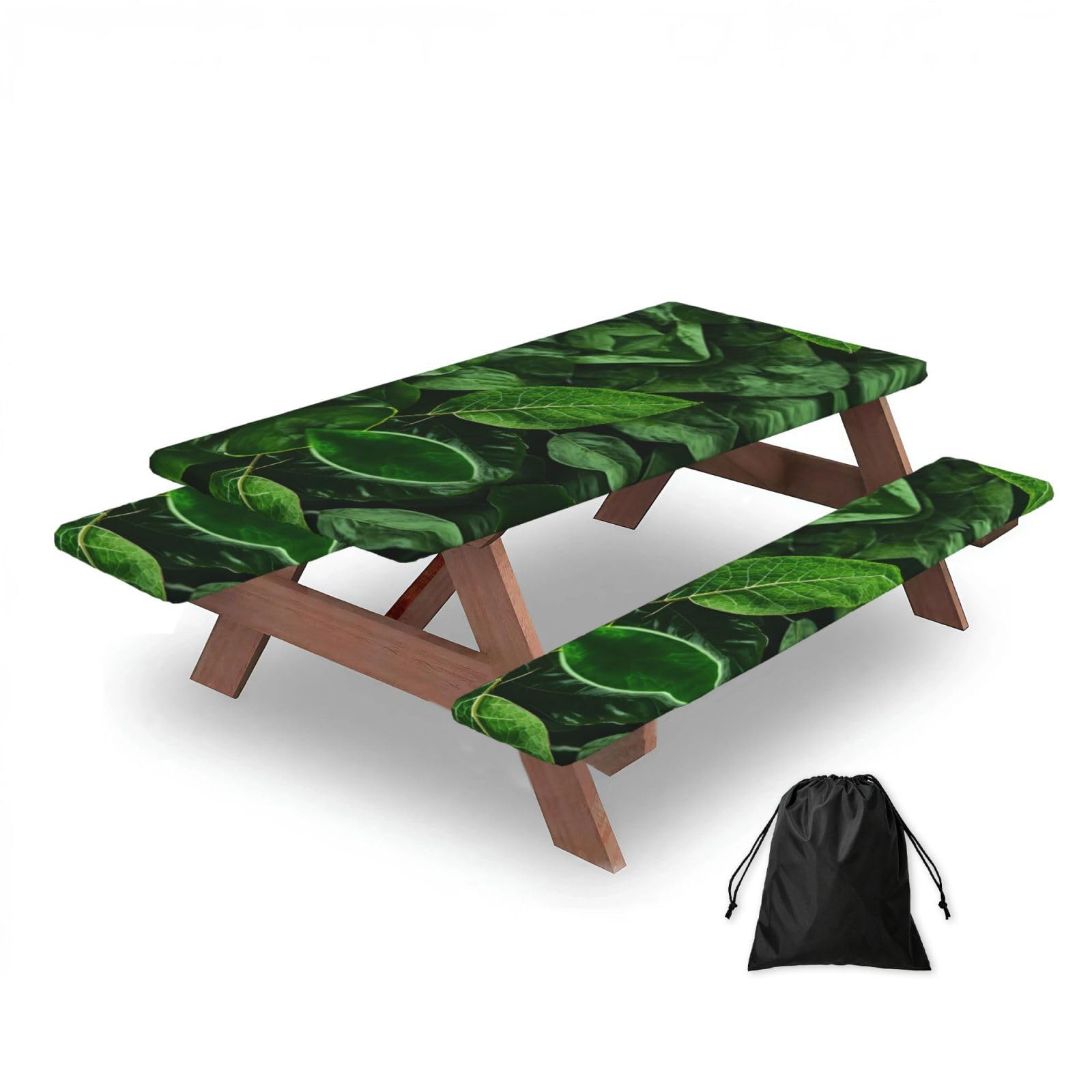 Zqytgfdc Black Green Leaf Nature Rectangular Water-Repellent Picnic Tablecloths, Outdoor Camping, Picnic, Bbq
