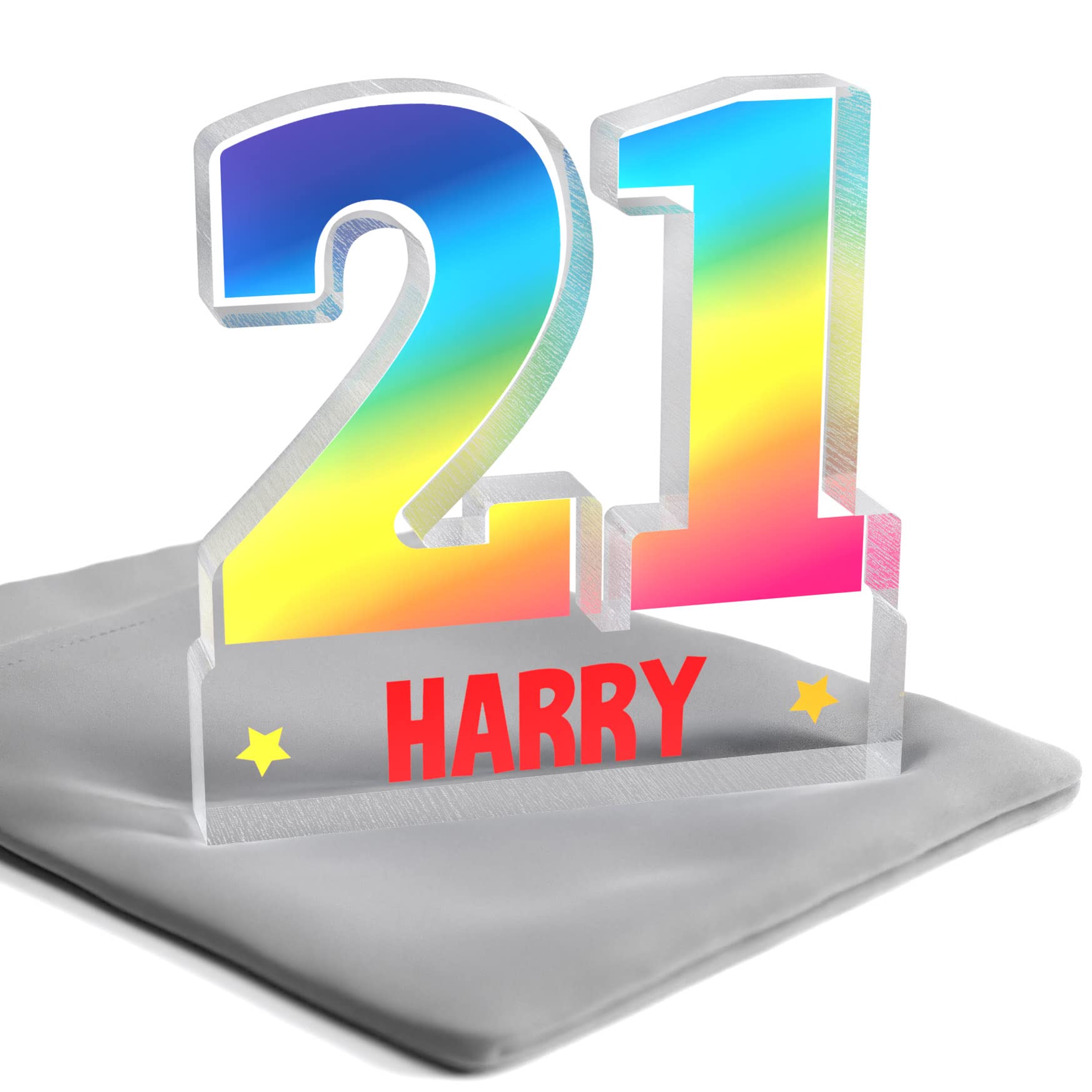 Beecreative Personalised 21st Birthday Presents For Him - 21st Birthday Nephew - 21st Birthday Acrylic Block - With Grey Bag