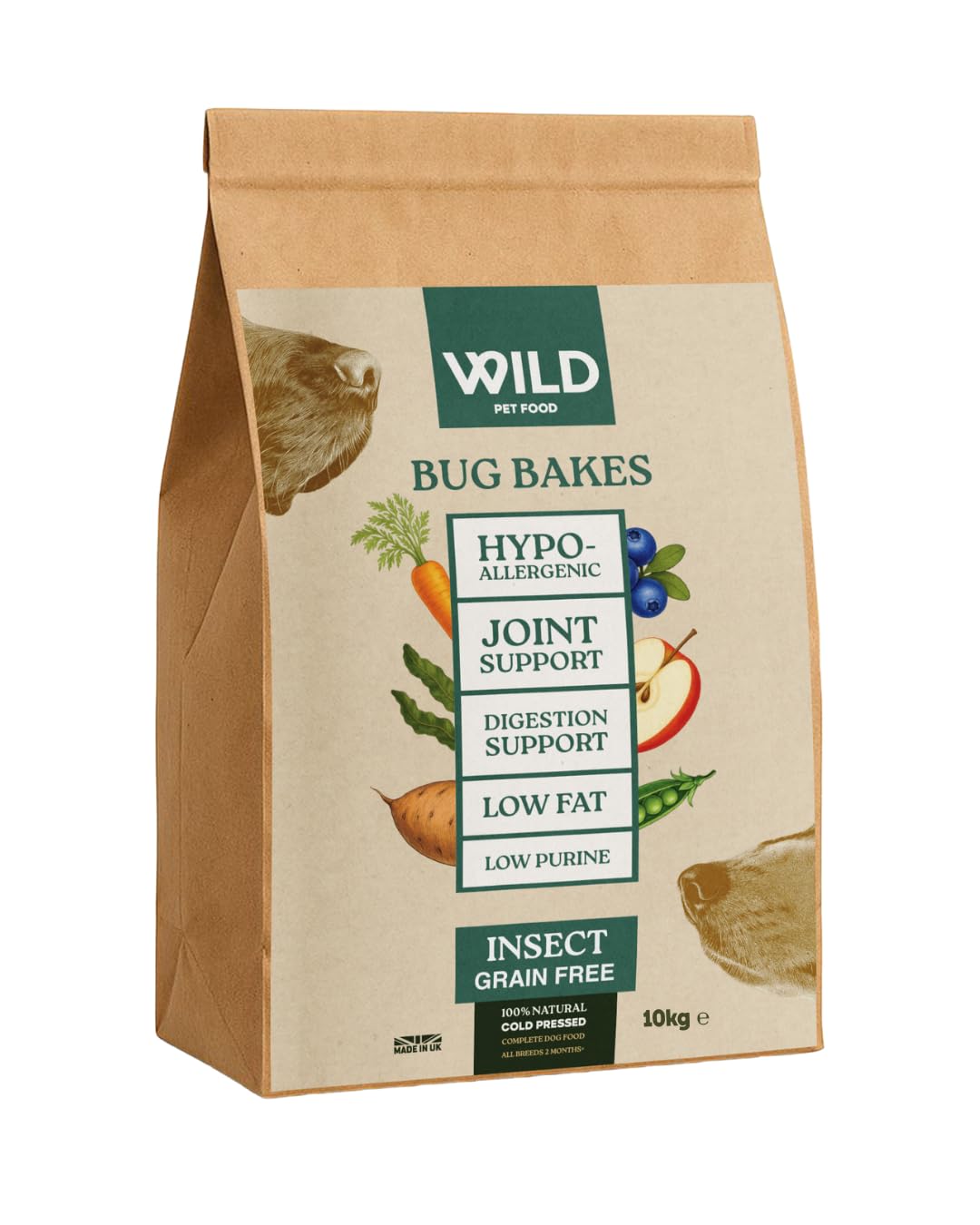 Bug Bakes Grain Free Insect Dog Food – Hypoallergenic Dry Dog Food, Joint Support & Digestive Support, Low Fat & Low Purine, Natural Complete Dog Food, 10kg