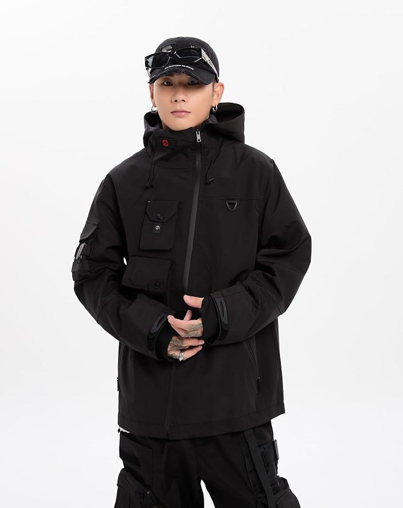 ジャケット・アウター TECH DECHATABLE WINDBREAKER JACKET MFCT Streetwear Techwear Men's Windbreaker Jacket (Black