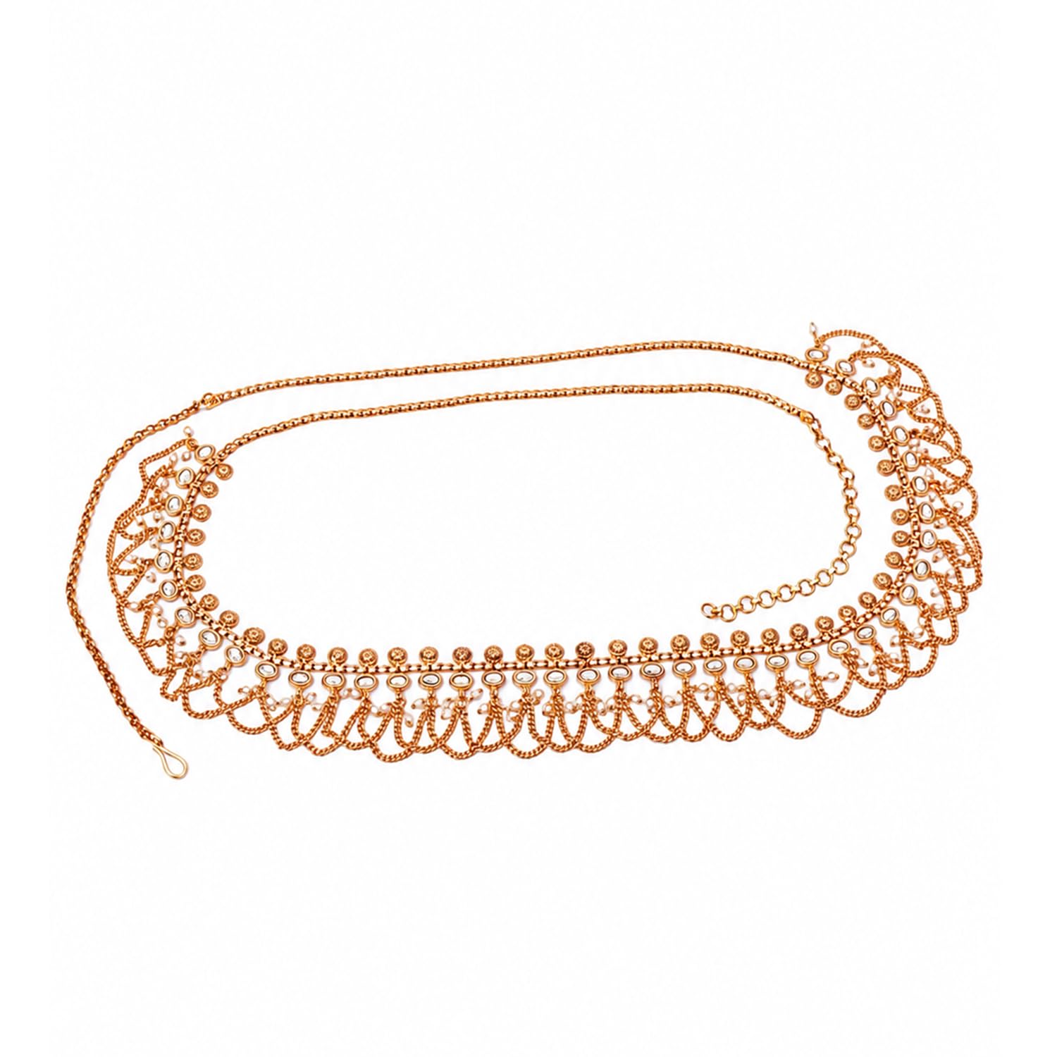 rubans Gold Plated Kundan Pearl Drape Waist Chain Saree Belt Kamarbandh Ethnic Jewellery Saree Accessory Gift for Women & Girls-picture-28