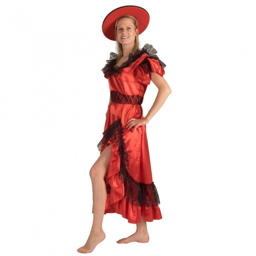 Krause & Sohn Vestito da donna signora. Vestito Andalusia Spagnola Spagnola Flamenco Rosso / Nero Argentina Ballerina