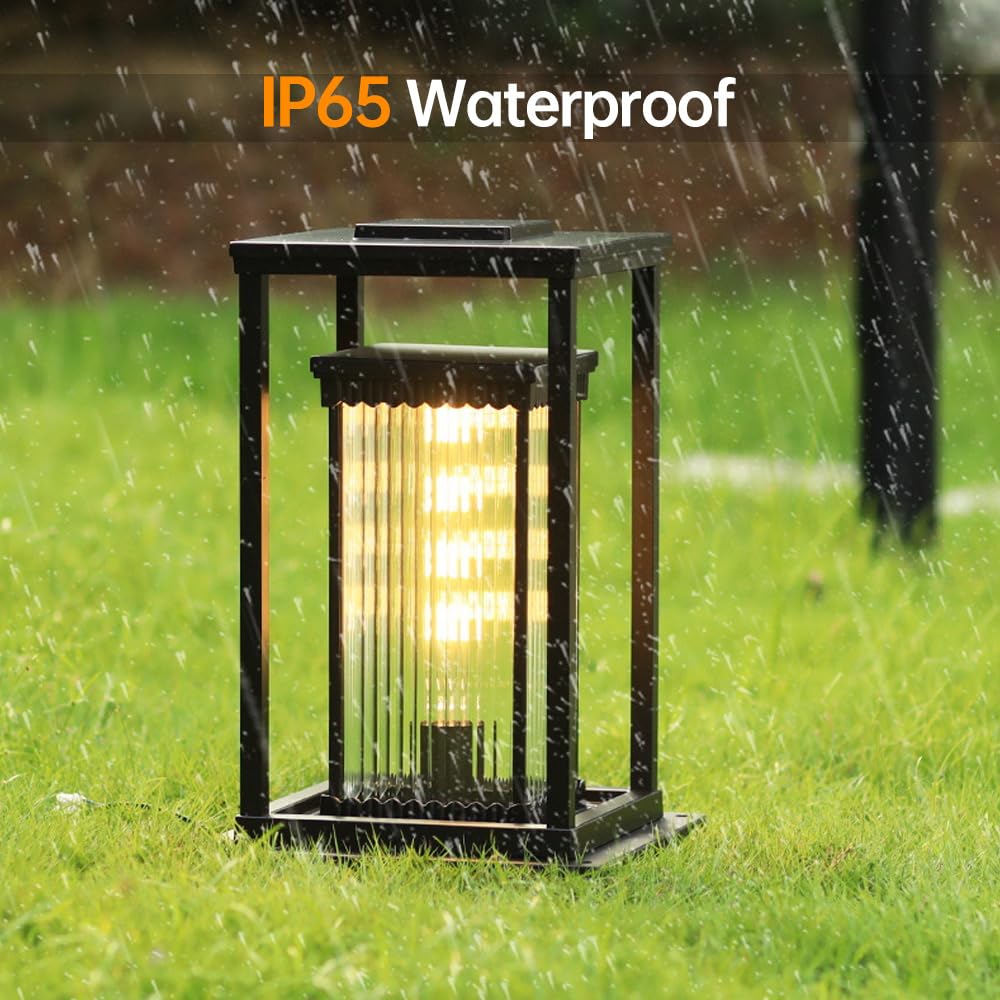 Zewnętrzne solarne lampy ogrodowe – E26 wodoodporna aluminiowa latarnia słupkowa do oświetlenia krajobrazu, ścieżki, dziedzińca, patio i balkonu