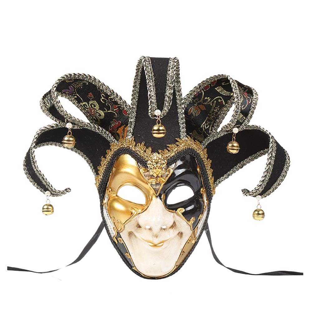 Venetian Masquerade Mask Full Face Jester Mask Carnival Costume Cosplay Dress Up Accessory for Performance Party(Blue, Crack Grain Style)