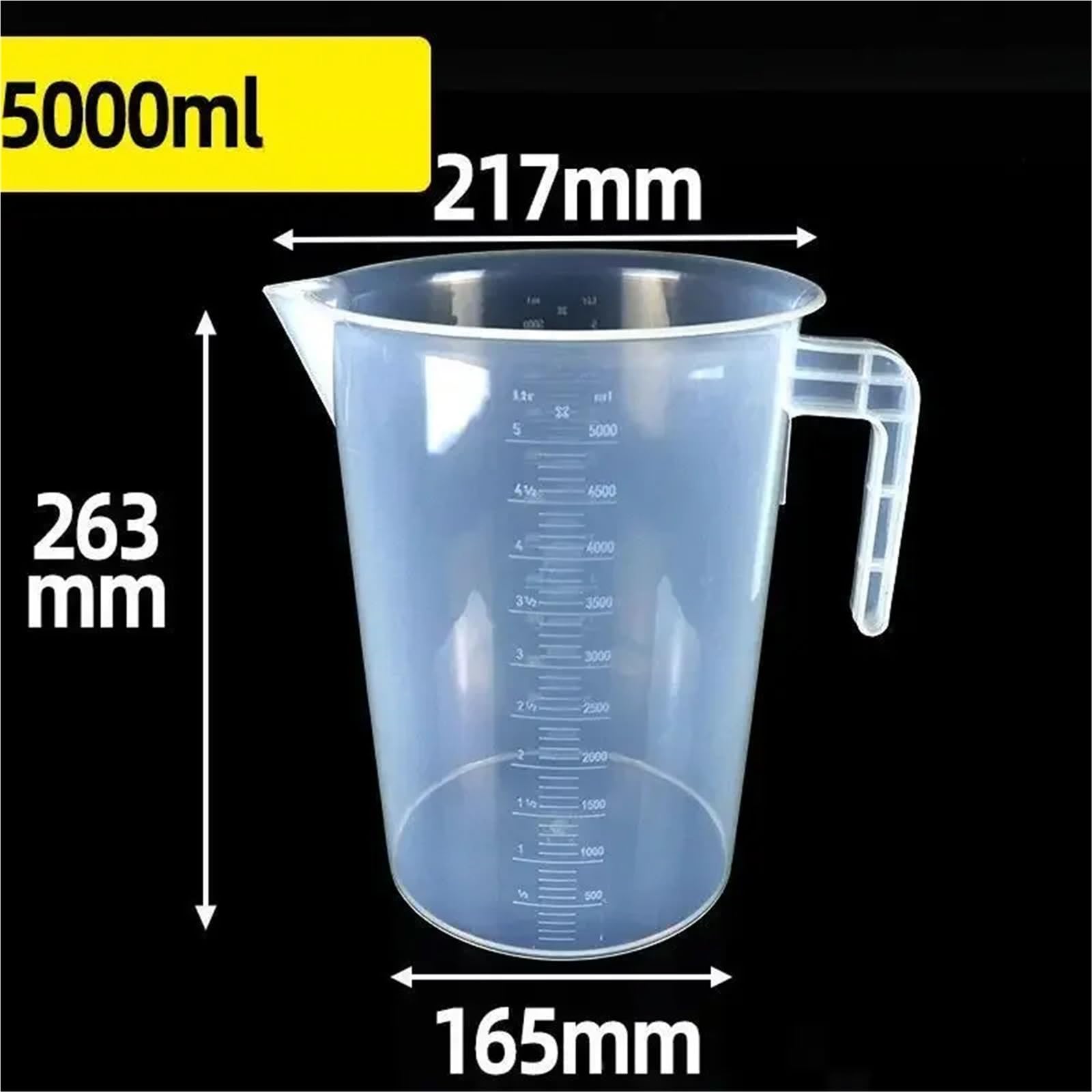 Vaso medidor graduado de plástico, gran capacidad, transparente con tapa, ideal for laboratorio. También sirve for mezclar y hornear.(5000ML)