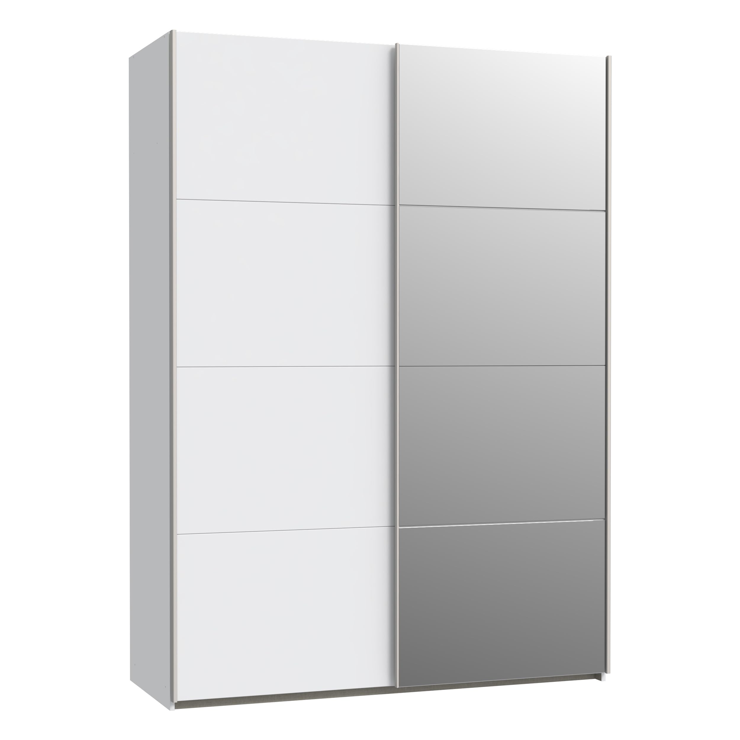Forte Schach & MATT 2 Kleiderschrank 150, moderner, 2-türiger Schrank mit Spiegel, Holzwerkstoff, Schwebetürenschrank, Weiß, 150,1 cm breit, 210,5 cm hoch, 61,2 cm tief