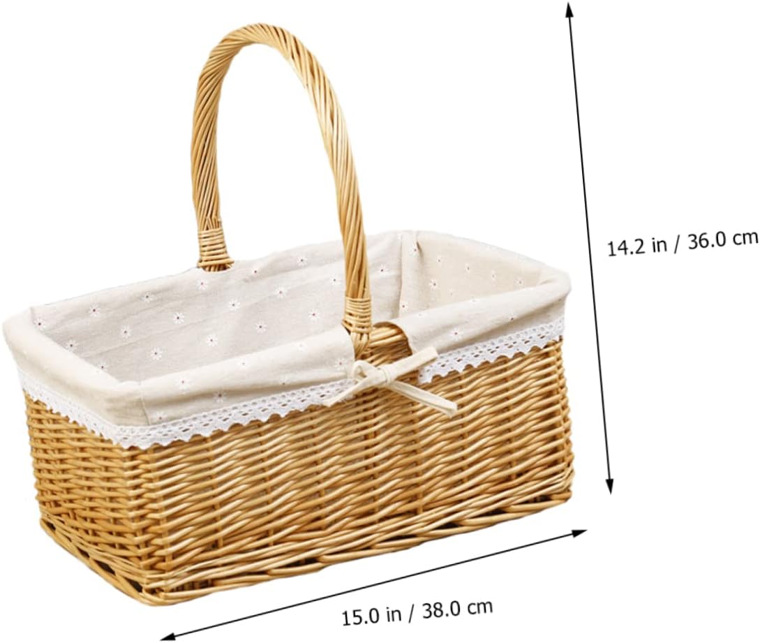 1pc Willow Woven Storage Basket for Outdoor Picnics Fruit Holder Handle Rustic Decorative Basket for Home Hotels and Creative Restaurants Easy to Wash and Drain