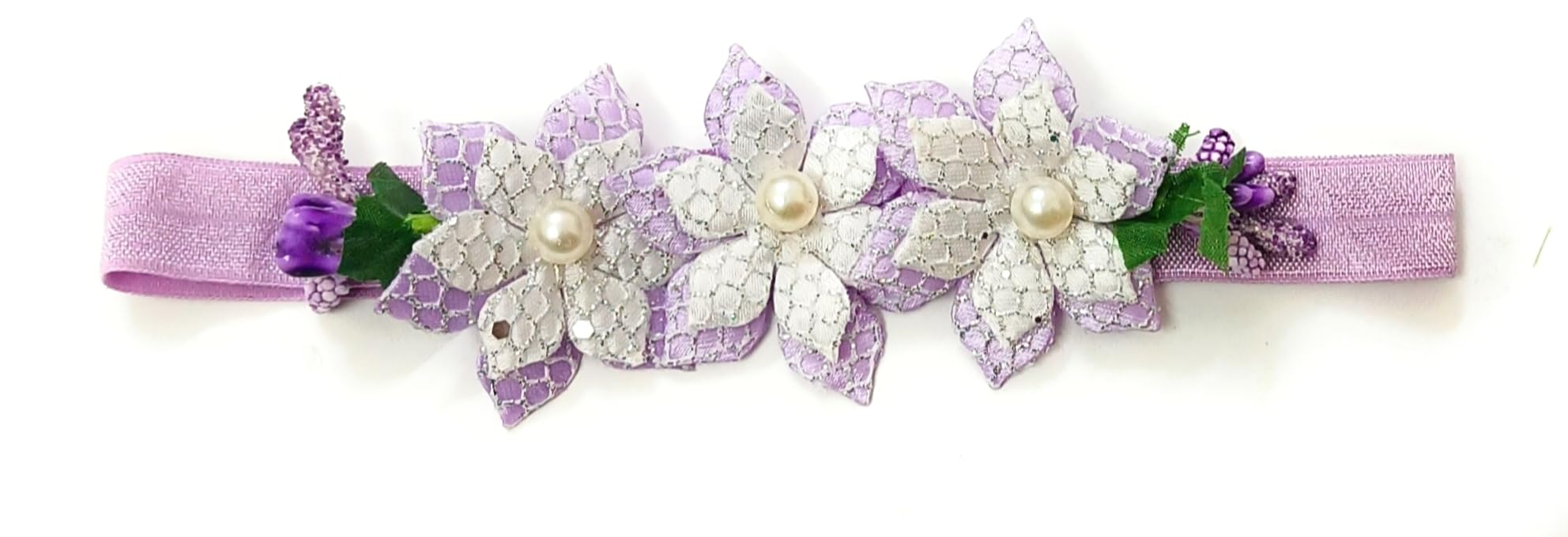 CRAnsh Creations;Crafted with Love Handmade Floral cotton blend headbands for baby girls (0-2 years) clothing accessories Pack of 1 (Purple, S)-image-4