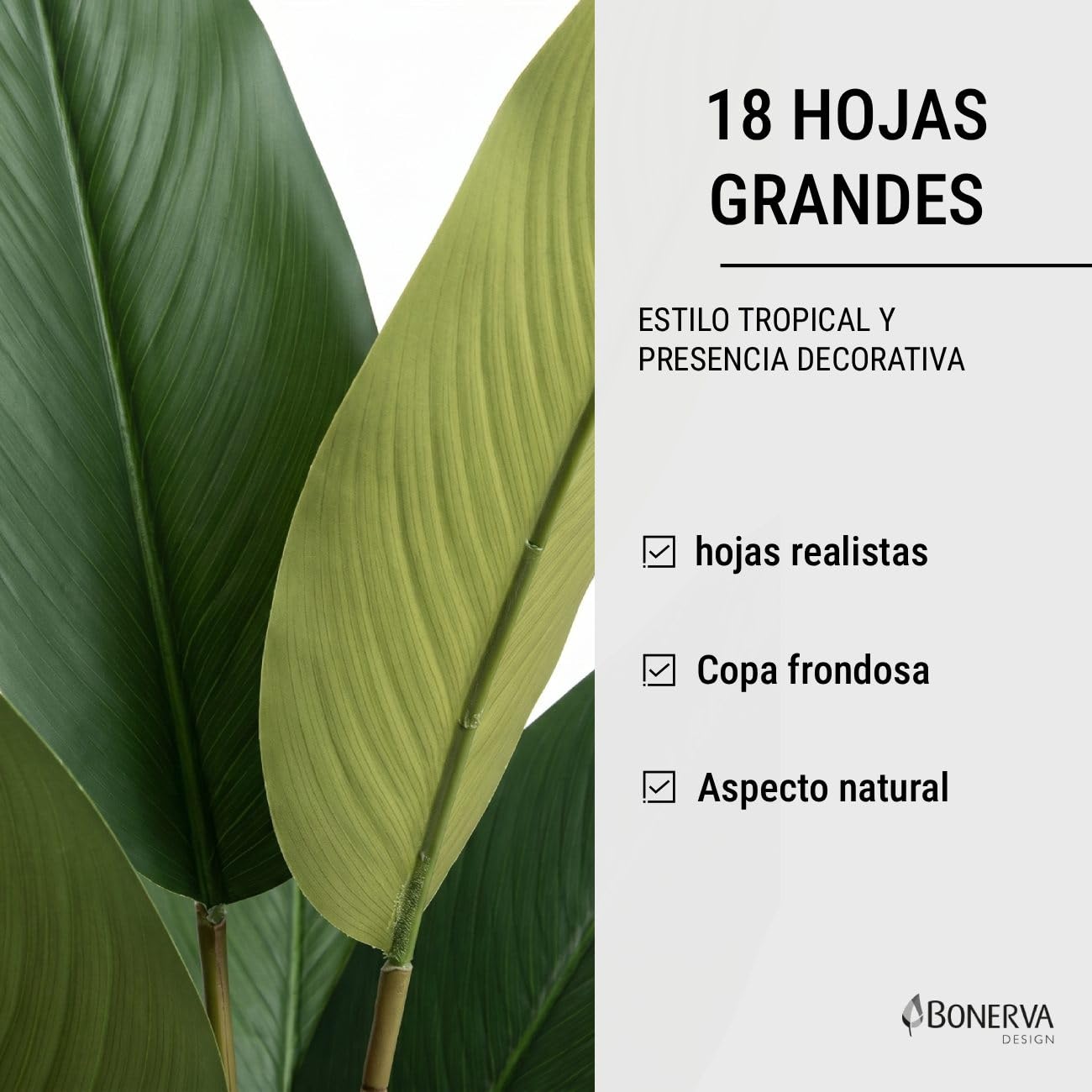 BONERVA | Strelitzia Artificial Ave del Paraíso 180 × 100 cm | Planta Artificial Grande con 18 Hojas y 3 Flores Realistas | para Interior con Maceta Incluida