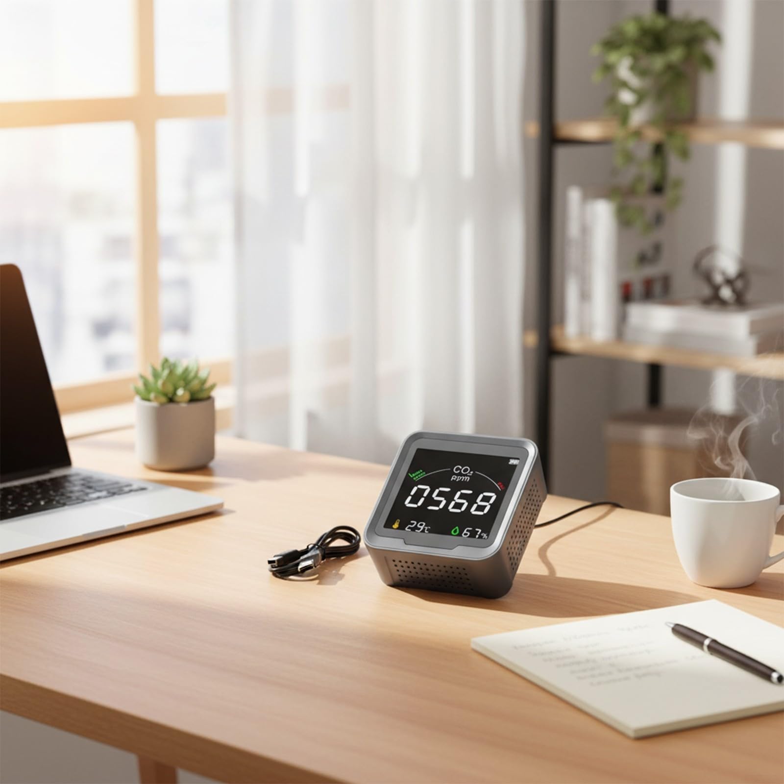 WiFi per Smart Monitor, rilevatore di qualità dell'aria 3 in 1 per temperatura e umidità, campionamento veloce 5s con allarme, ricaricabile di tipo C per casa, ufficio e auto (WHTIE)