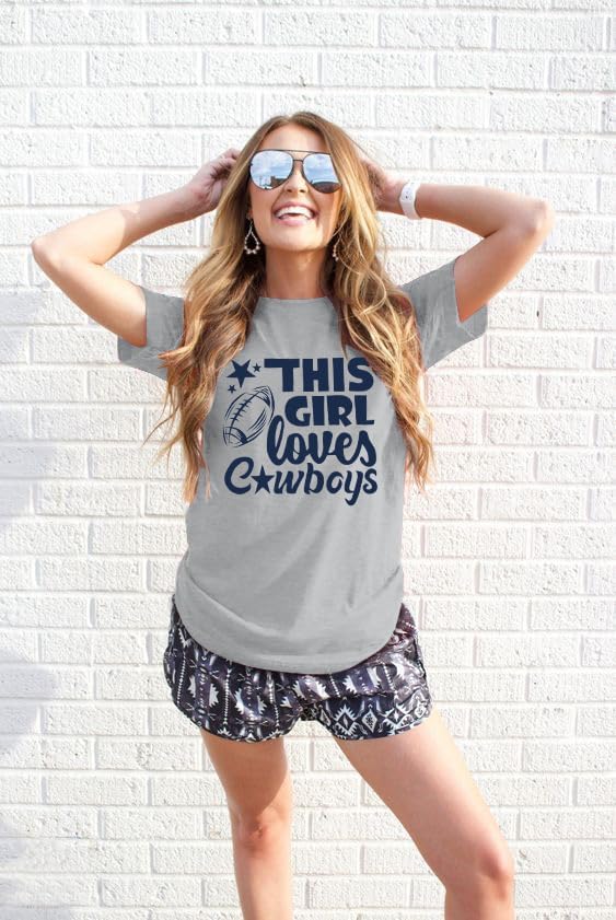 Vintage Football Shirt Women Game Day Tshirt Sunday Funday Shirt This Girl Loves Cowboy Print Top Casual Football Shirts - Image 6