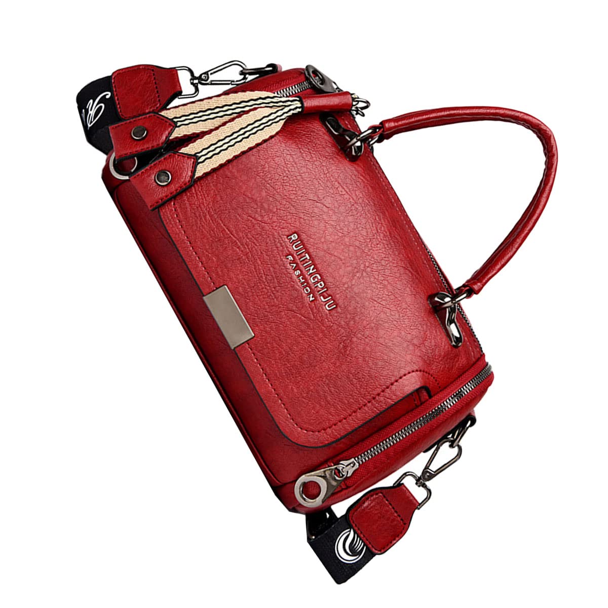 Bolsos de Mano Mujer Bolsos de Hombro de Cuero Genuino Bolsos Cruzados de Boston Moda Bolso de Rojo