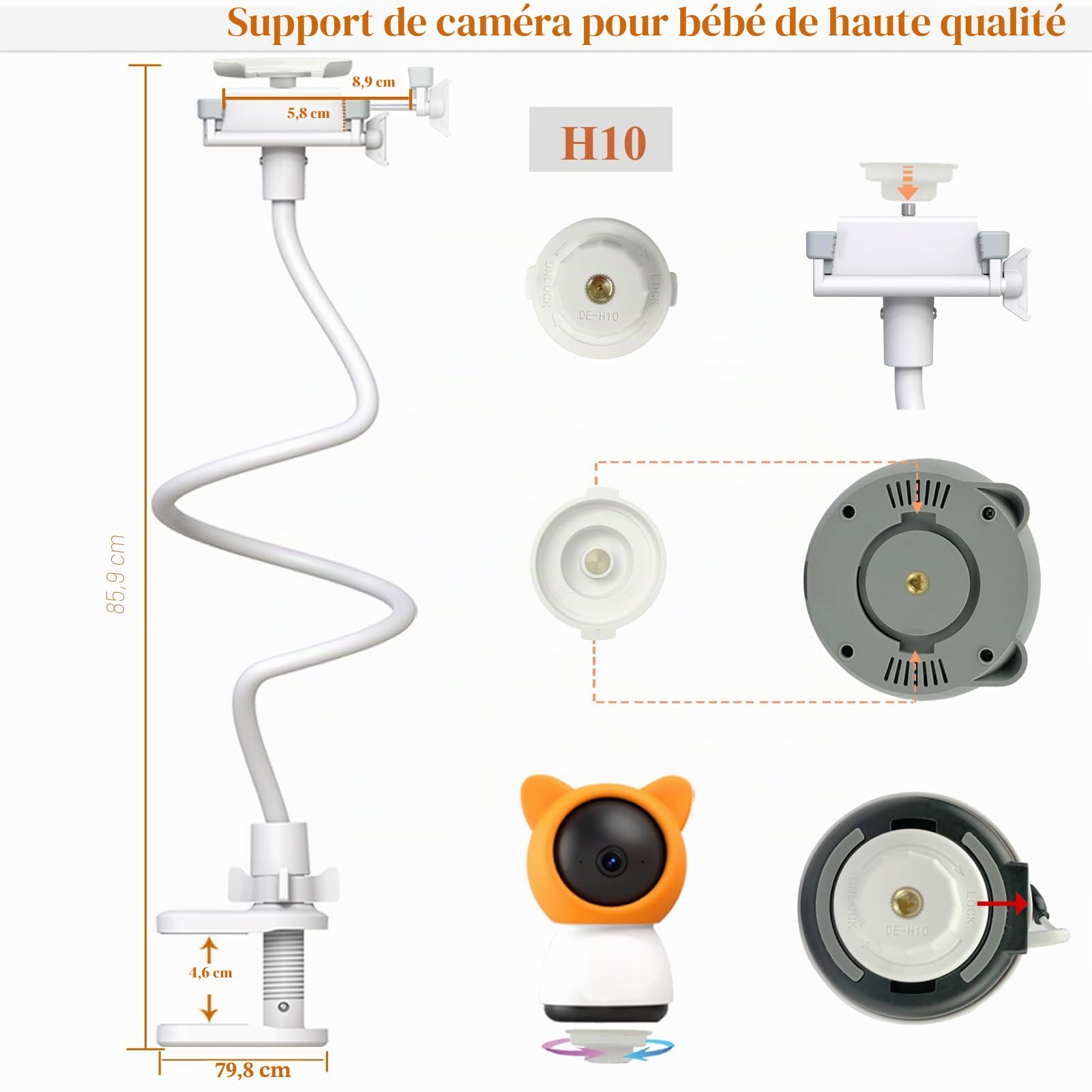 Support Camera Bebe Universel pour Appareil Photo Bébé sans Perçage (33,3") pour BOIFUN/DEATTI/ieGeek