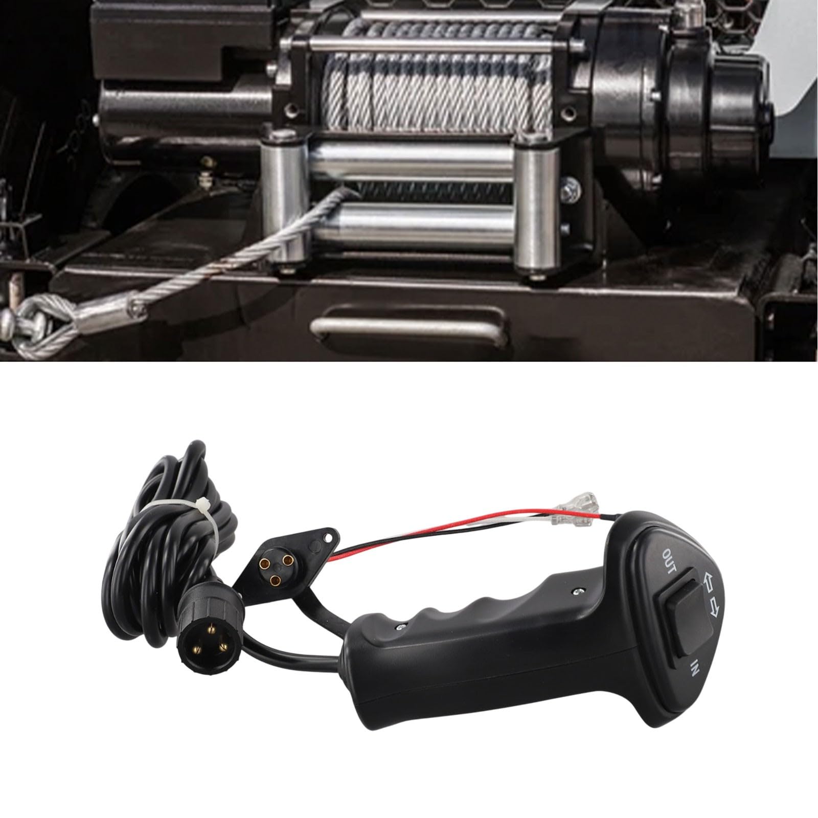 Lecreatekit Telecomando per verricello elettrico a 3 pin, 12 V-48 V, 500 A, con cavo da 300 cm, per auto fuoristrada e maniglia di ricambio