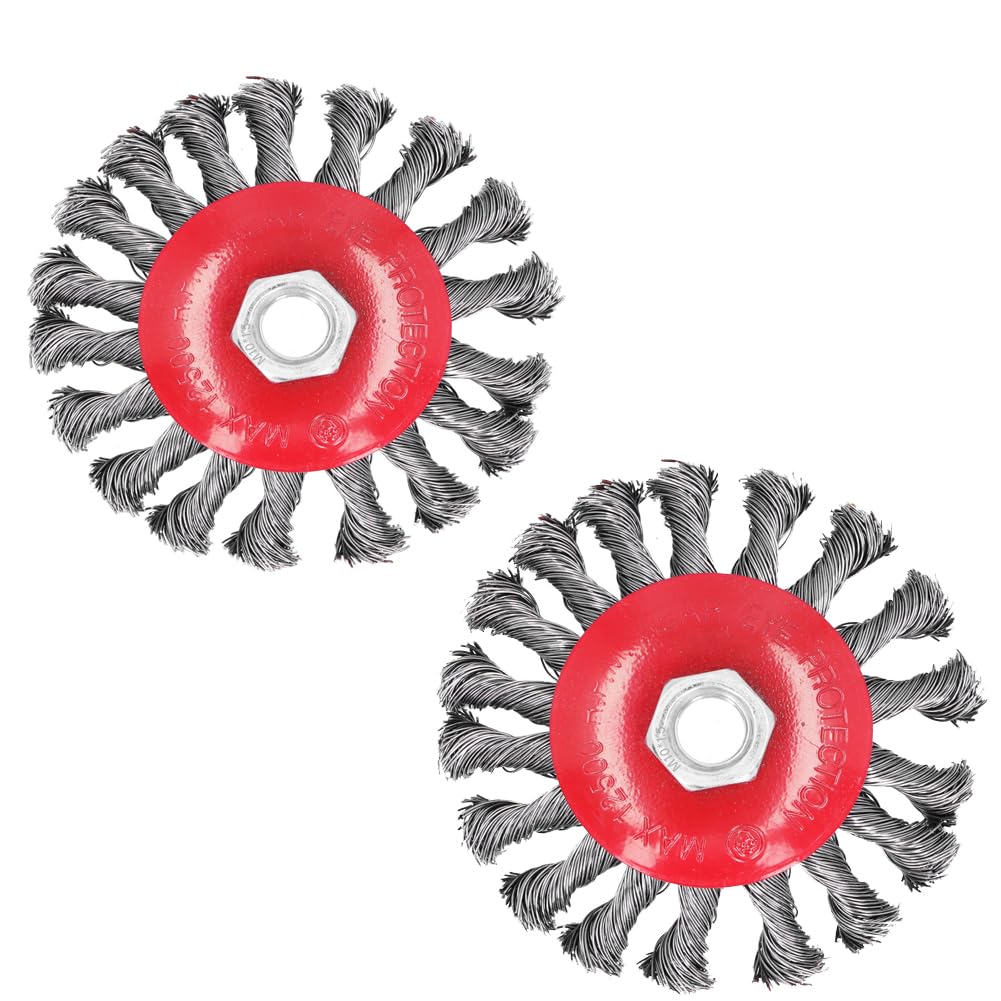 4" Gedrehte Drahtrundbürste, Gezopfter Stahldrahtbürstenbecher, Winkelschleifer-Drahtrad, M10x1,5-Mutter（2 Stück）
