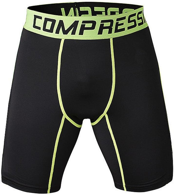 Welen Men Sports Running Print Compression Under Base Layer Shorts (S (same as us XS), Black Green)