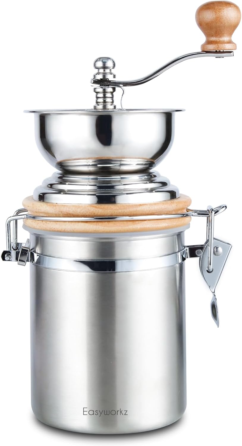Easyworkz Manual Coffee Grinder – Adjustable Settings, Airtight Canister – Coffee Bean Mill Tool for Kitchen, Hand Crank Coffee Grinder