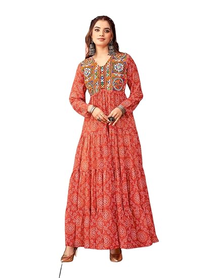 Navratri Collection Gown Faux Blooming Georgette with 4-Layer Gathering | 54 Inch Length & Up to 8 Meter Flair