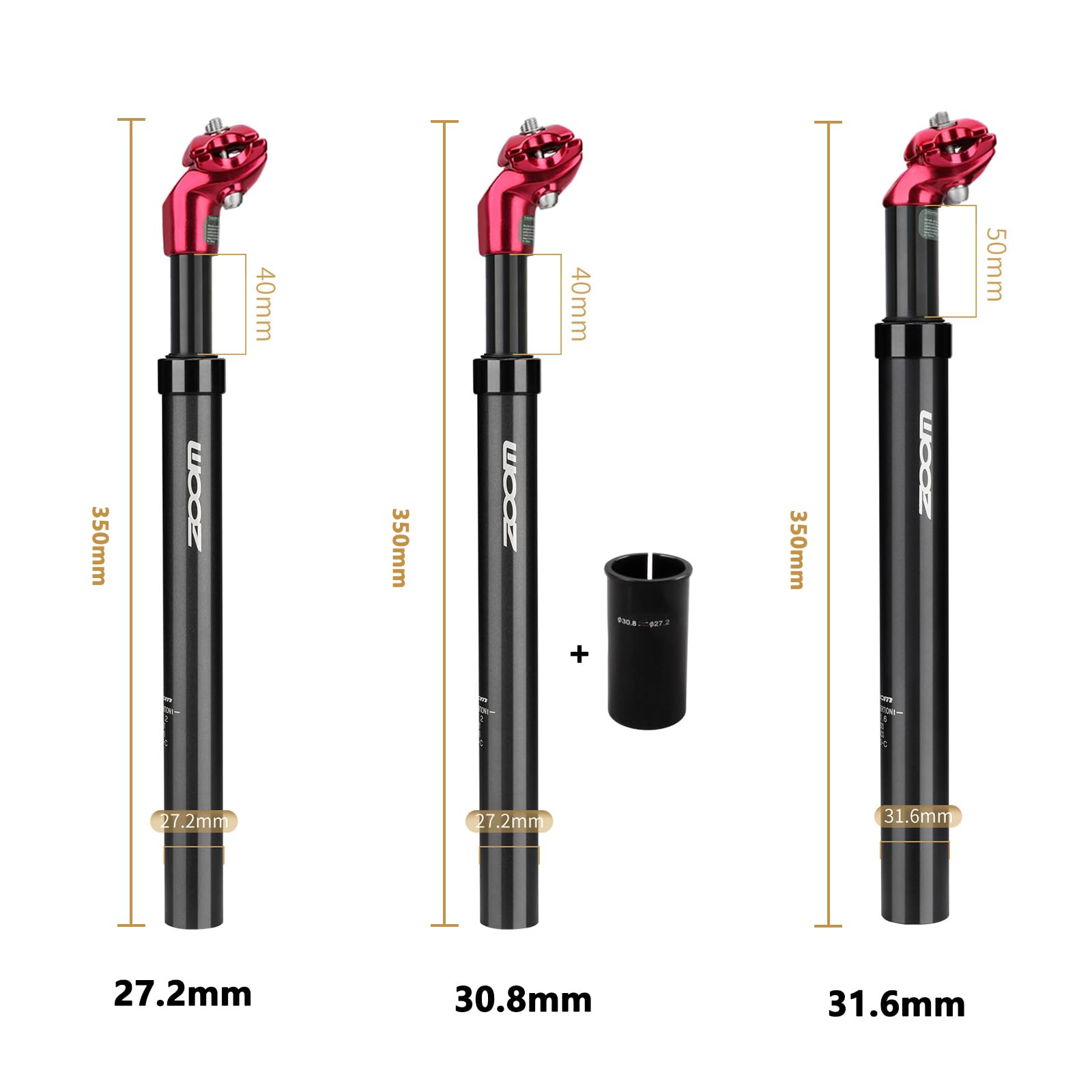 Tige de Selle à Suspension pour vélo, Tige de Selle à Ressort, Alliage d'aluminium, diamètre 27,2 mm/30,8 mm/30,9 mm/31,6 mm, Convient aux vélos électriques, VTT, vélos de Ville