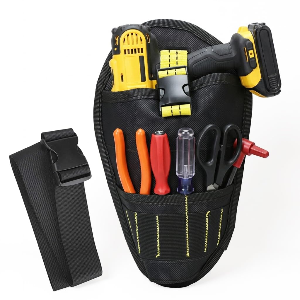 Serplex® Drill Holster, Hardware Tool Bag for Electrician, Oxford Cloth Tool Waist Bag, Multi-Pocket Organizer, Carpenter, Repairs, Garage Storage, Drill Pouch Fits Most Drills-Yellow-image-34