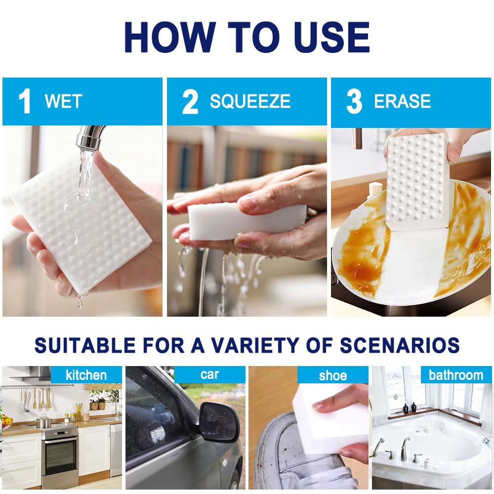 10 Pack Magic Sponge Eraser 2X Thick and Long Lasting Melamine Cleaning Sponges in Bulk - Multi Surface Scrubber Foam Cleaning Pads - Bathtub, Floor, Baseboard, Bathroom, Wall Cleaner (10x7x3) 2
