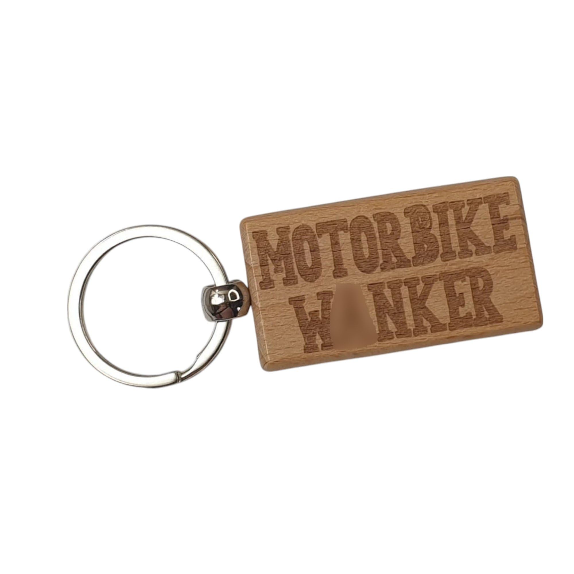 Decalarama Brown Motorbike Keyring Gift W*Nker Cute Rude Engraved Wooden Key Fob Chain Fun Novelty Nice Rider Owner Present